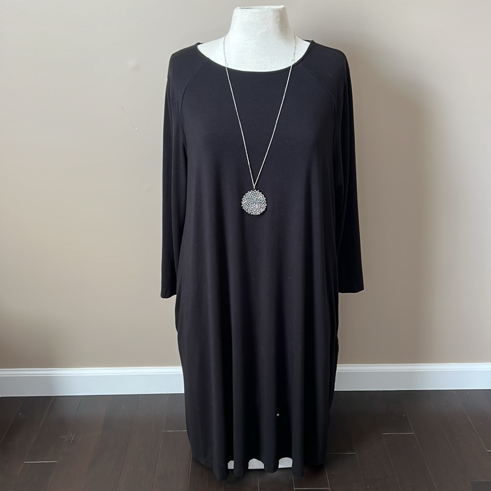 Time and Tru simple black, soft dress 3/4 sleeves & pockets SZ 16-18